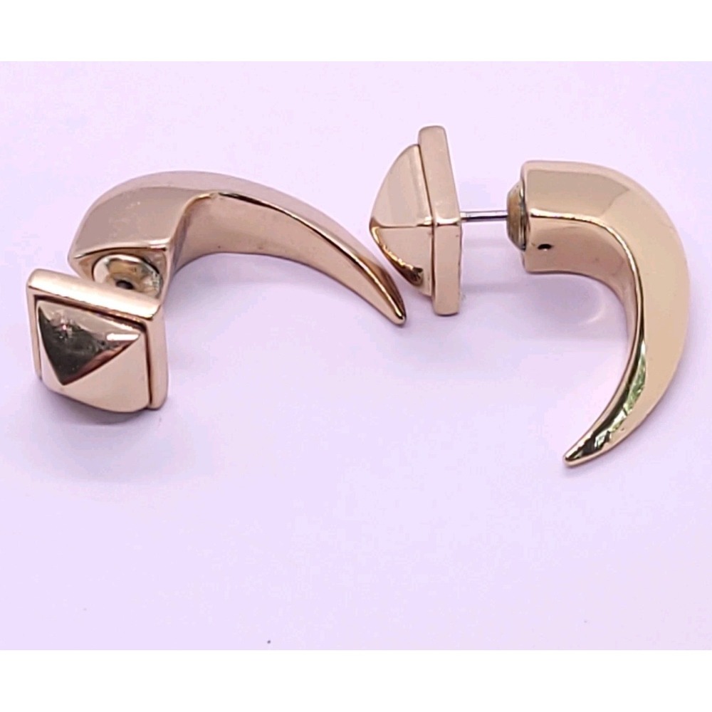 RM Marked Gold Tone Curved Horn Ear Jacket Stud Earrings Modernist